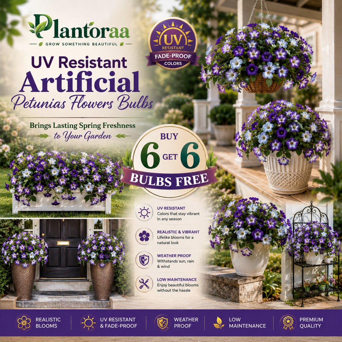 🔥Last Day 50% OFF🔥UV Resistant Artificial Petunias Flowers Bulbs🌸 Buy 6 Get 6 Free Bulbs🌸